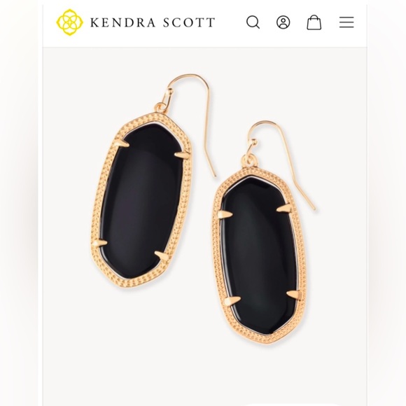 Kendra Scott Elle Gold Drop Earrings in Black Opaque Glass Excellent Condition - Picture 6 of 7